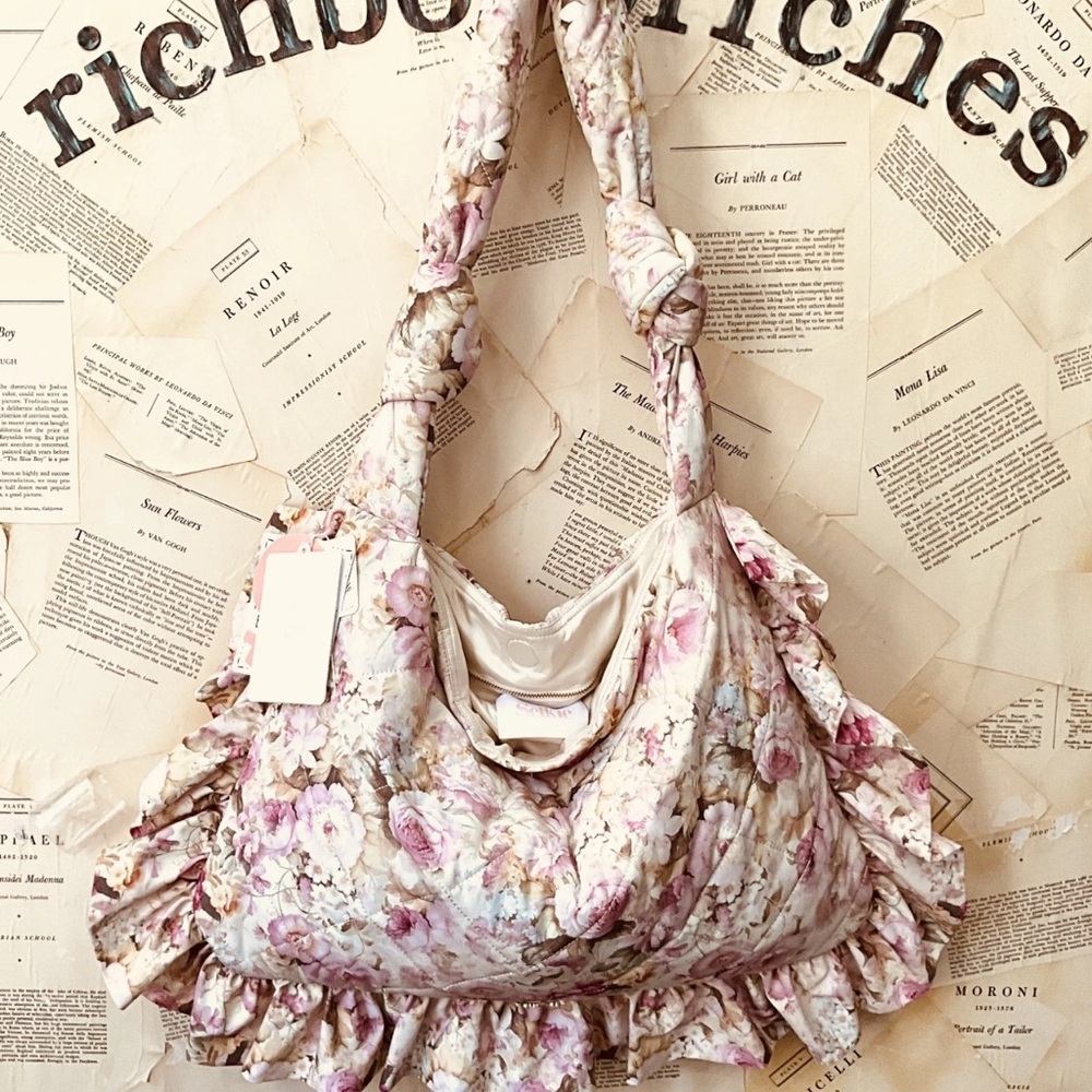 Free People Selkie Couch Cushion Bag Tote Shoulder Pammy Ivory Pink Floral - Picture 4 of 7